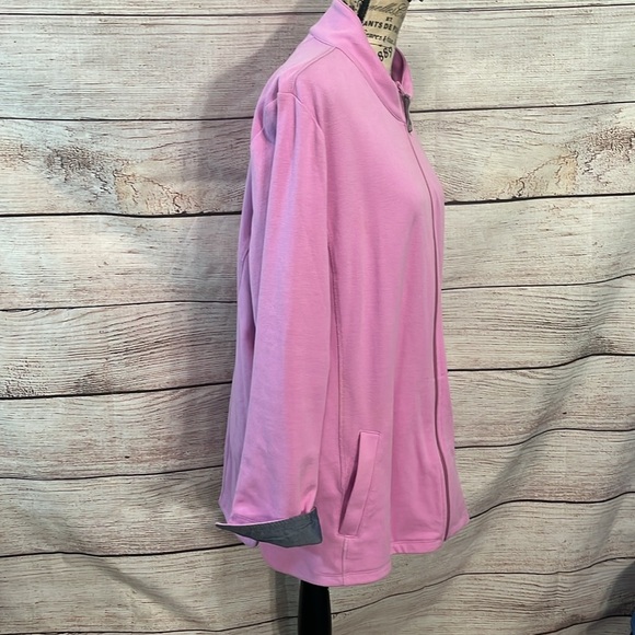 T by Talbots Athletic Jacket Full Zip Roll Up Contrast Cuffs Size 2X Lavender - Picture 4 of 9